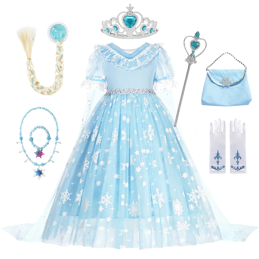 

Snow Queen 2 Girls Sequined Elsa Dress Princess Party Chidlren Cosplay Dress up Wedding Evening Dresses Up For Kids