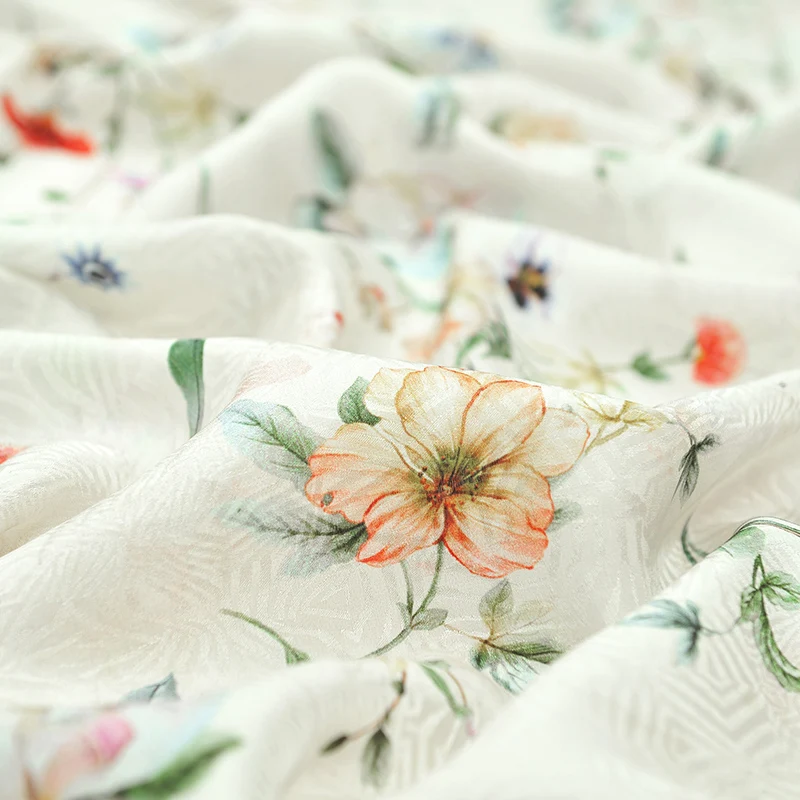

137CM 14MM Floral Print Jacquard Thin Silk Crepe De Chine Fabric for Summer Dress Blouse Shirt Pants J248