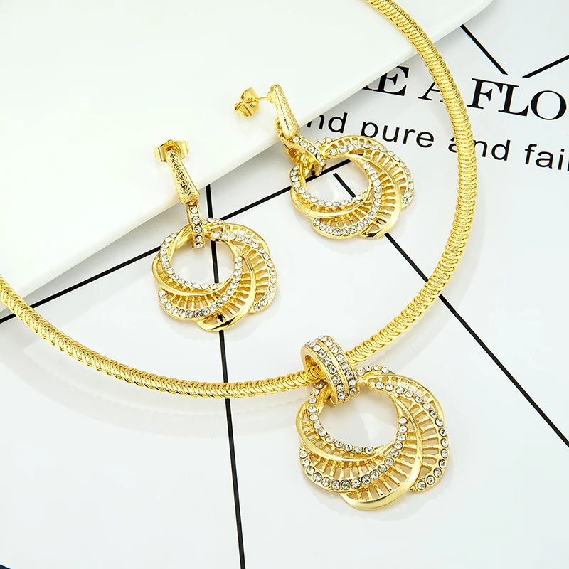 

Drop Earrings Pendants Necklaces Set For Dubai Jewelry Sets Women's Accessories African Party Wedding Fashion Jewelry Set