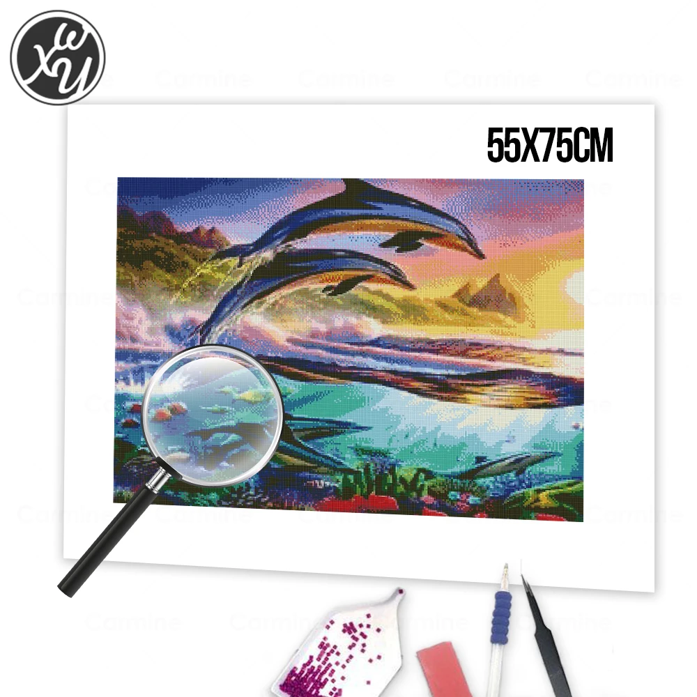 Набор для алмазной вышивки Дельфин Пляжная мозаика с закатами аксессуары