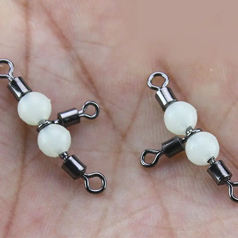 

10PCS/Lot 3 Way Luminous Swivels Connector Ball Bearing Swivel Snap Solid Rings Rolling Swivel Steel Sea Fishing Hooks