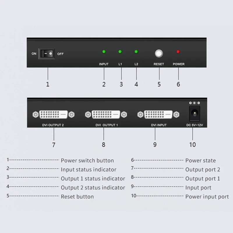 

DVI Splitter 1 in 2 Out Splitter 2 Port 1X2 Splitter Sync Signal Splitter Supports 3D 4K Plug and Play