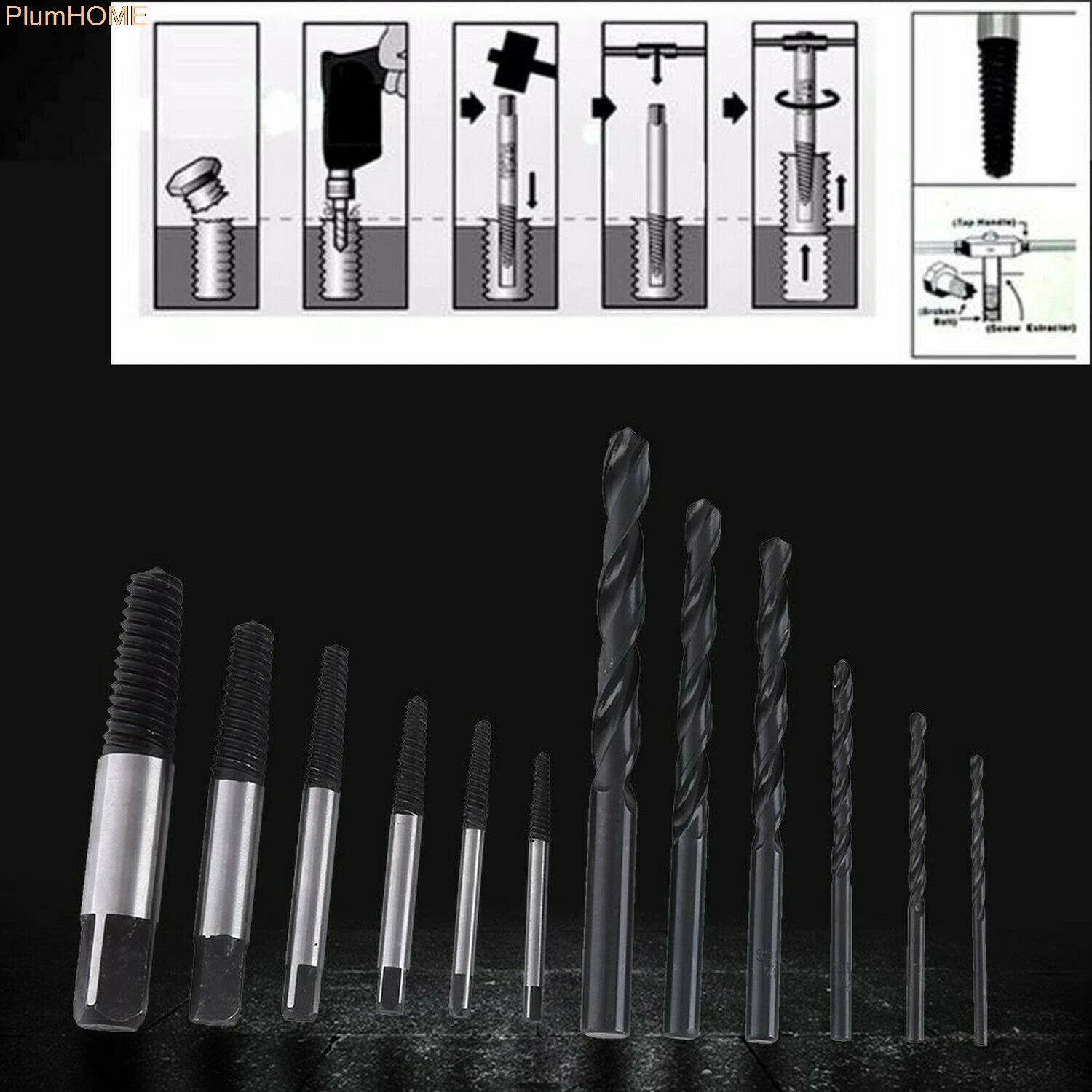 

12PCS 19*10*4.5cm Damaged Broken Screw Extractor Drill Bit Screw Extractor Set Bolt Remover Tools