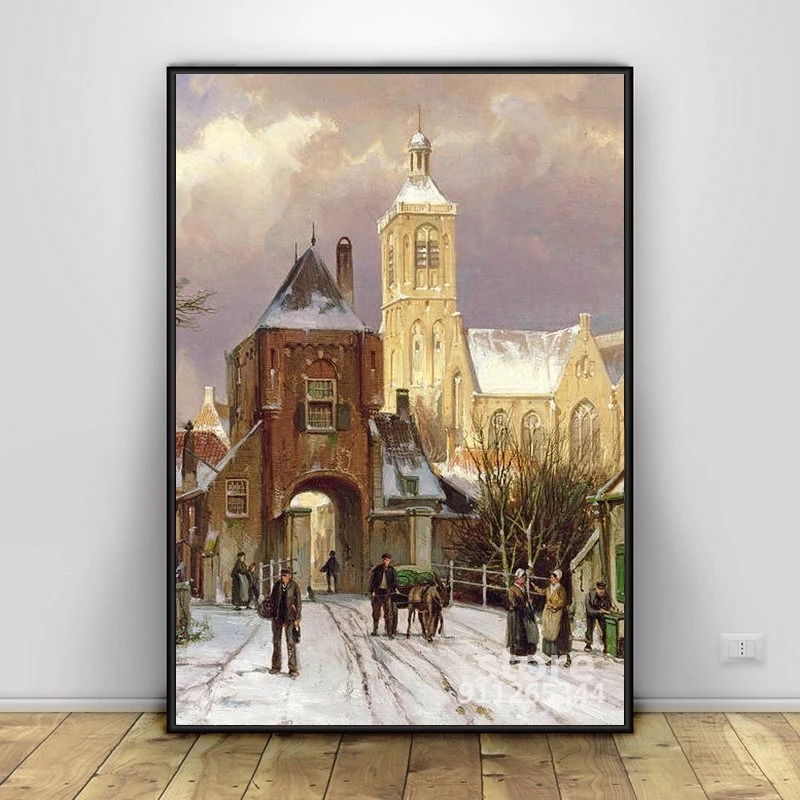 

Зимняя сцена в Амстердаме, Настенная картина, холст, печать, шелковая ткань, яркая декоративная наклейка