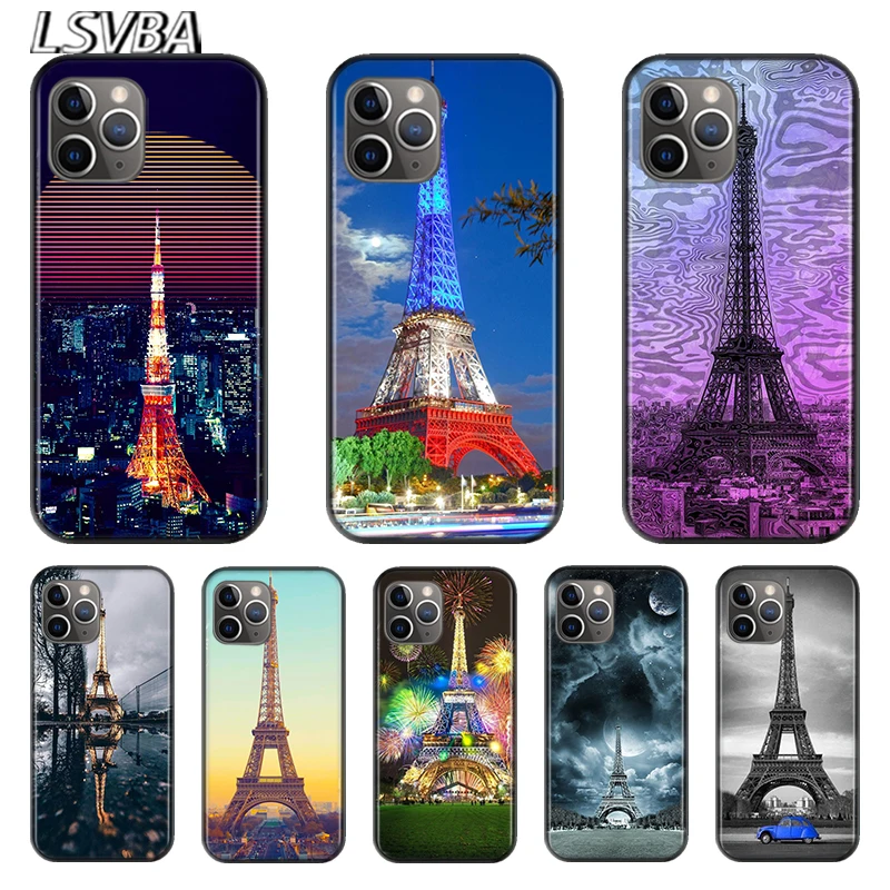 

Romantic Eiffel For Apple iPhone 12 11 XS Pro Max Mini XR X 8 7 6 6S Plus 5 SE 2020 Black Silicone soft TPU Cover Phone Case