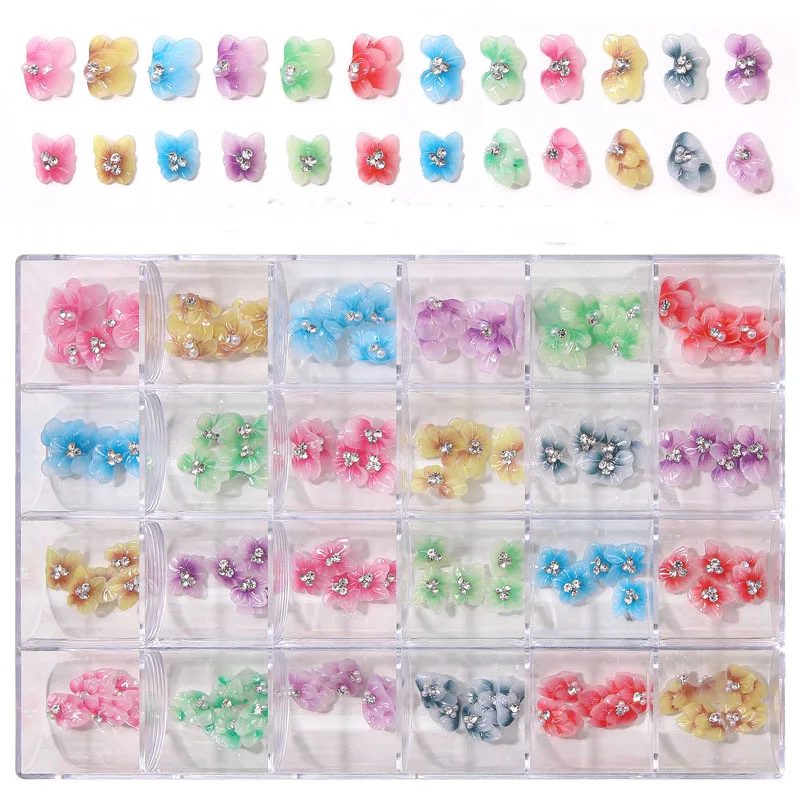 

120PCS/BOX 12mm Nail Charms Side Gradient Flowers 3D Nail Charm Decor Nail Art Flower DecorationAcrylic Nail Flower