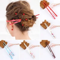 fashion women retro style hair stick chopstick hairpin hand carved natural wood colorful hair accessories hair care styling tool