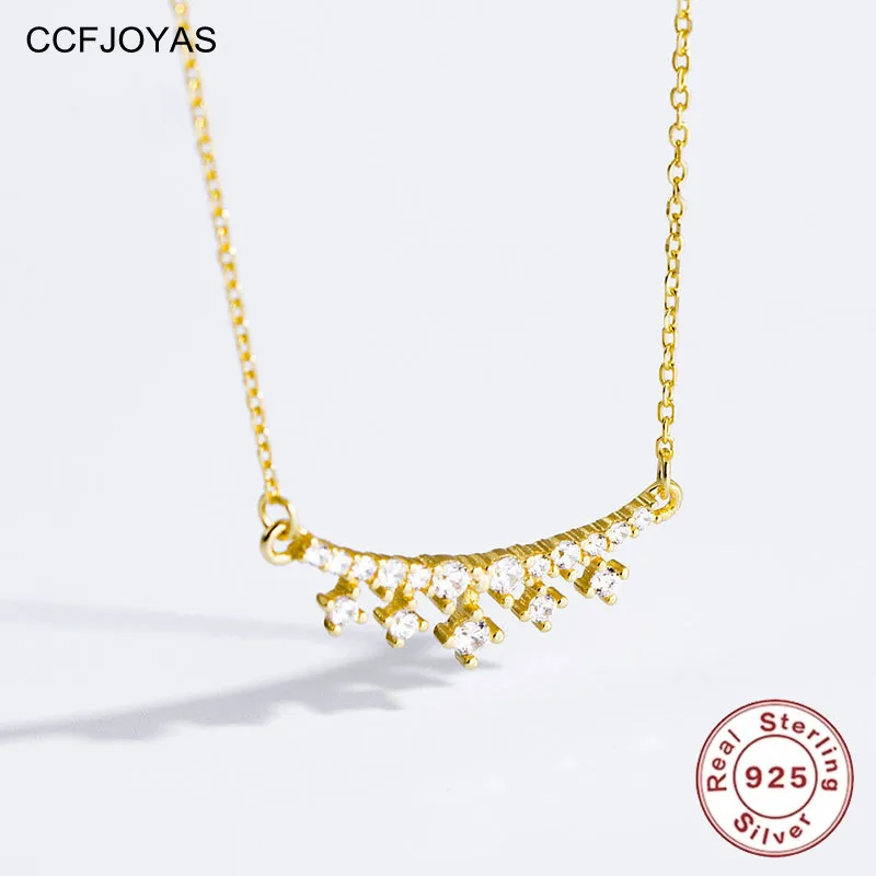 

CCFJOYAS 925 Sterling Silver Single Row Zircon Crown Exquisite Pendant Necklace for Women 14k Gold Plated Wedding Chain Clavicle