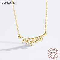 ccfjoyas 925 sterling silver single row zircon crown exquisite pendant necklace for women 14k gold plated wedding chain clavicle