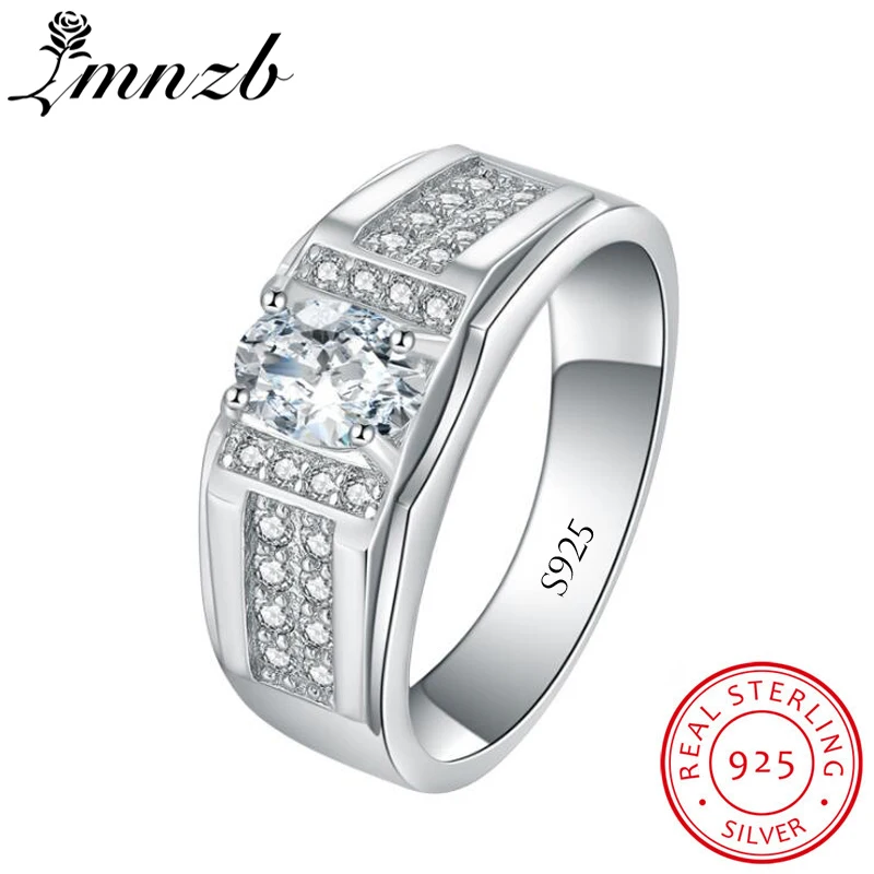 

LMNZB Original Solid 925 Sterling Silver Wedding Engagement Men Ring for Men 5*7mm Sona Diamond male finger Fine Jewelry LM046