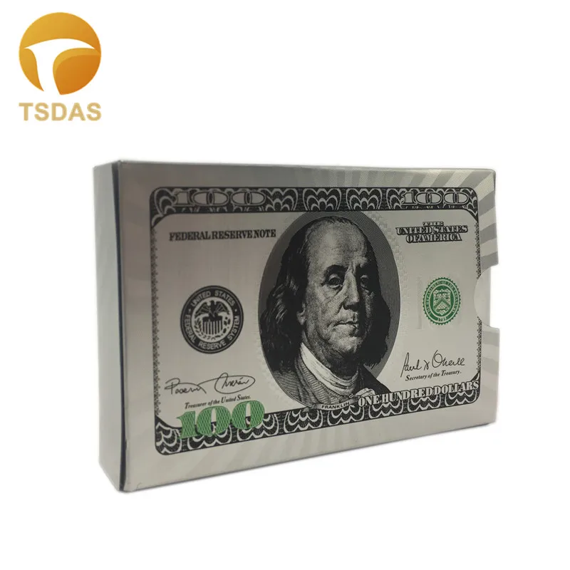 

8.8*5.7cm Luxury Plastic Playing Card in Colors, USD 100 Dolloar Color Silver Playing Cards Party Game Free Shipping