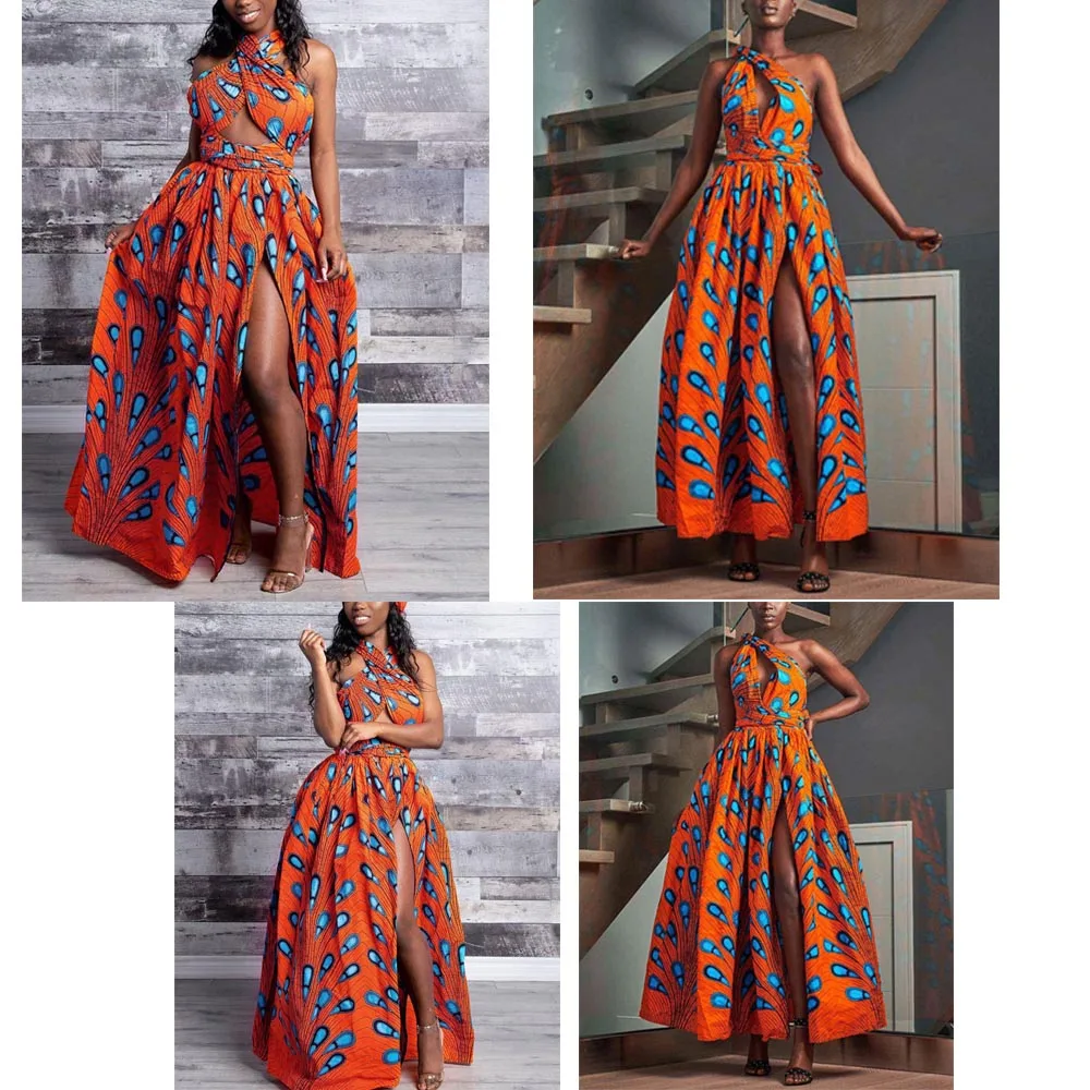 Fadzeco Summer African Dresses for Women New Fashion Robe Dashiki Dress Ethnic Print Backless Sexy African Dress
