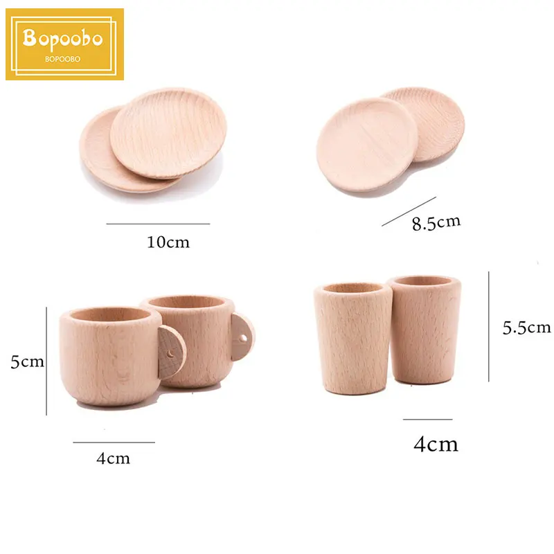 Baby Toy Cutting Fruit Vegetables Wooden Kitchen Toys Pretend Play Mini Solid Beech Tea Coffee Cup Set Early Education Food Toys