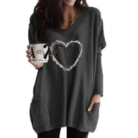 lady t shirts heart print all match comfy long sleeves solid color casual t shirt for friends