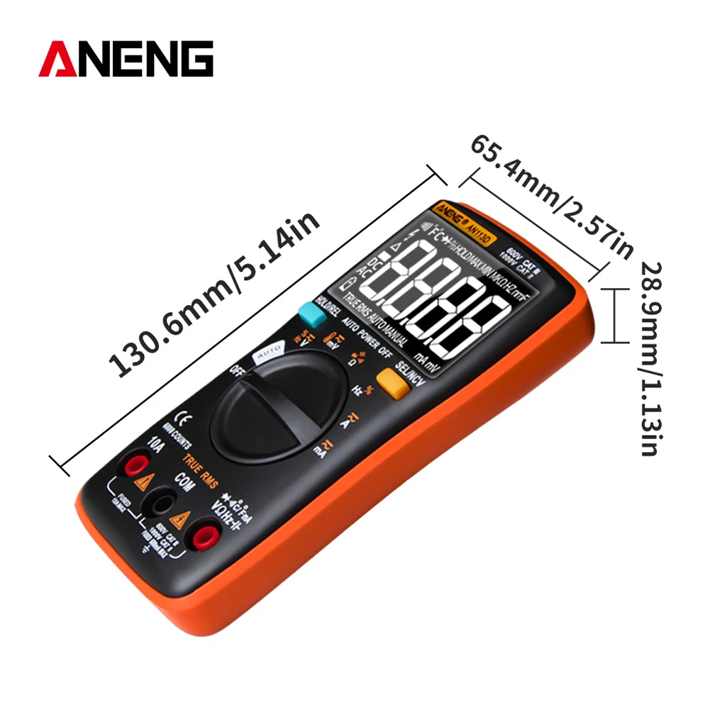 AN113D Digital Multimeter 6000 Counts Electrical Transistor Tester Temperature Auto Ranging AC/DC Voltage Meter for Electrician