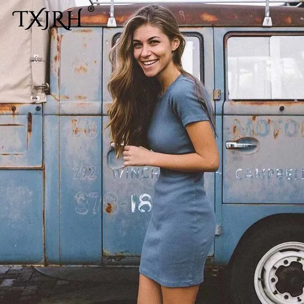 TXJRH сексуальное высокоэластичное тонкое облегающее мини вязаное платье