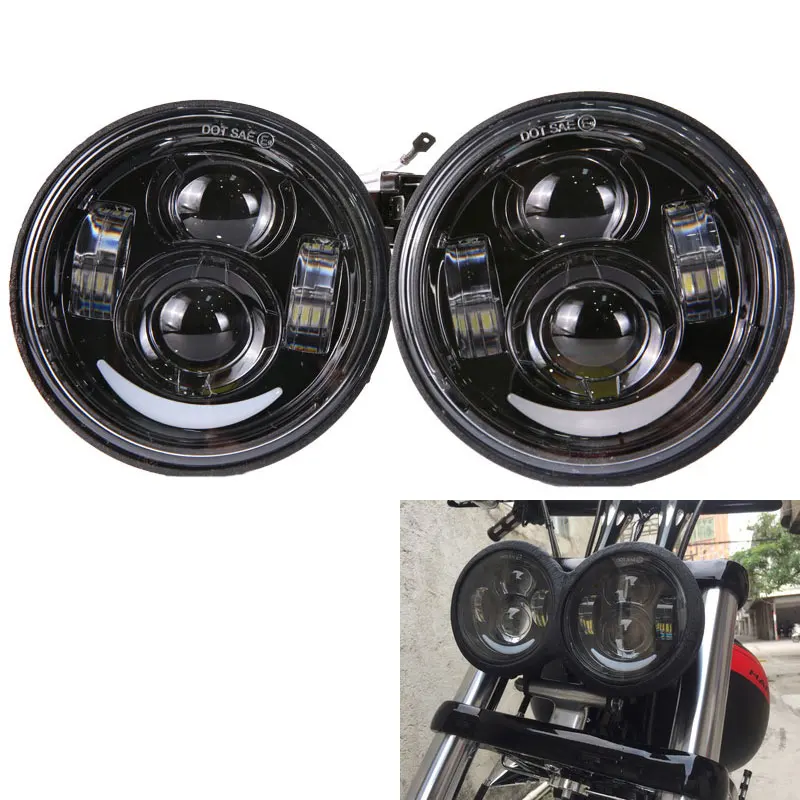СВЕТОДИОДНЫЙ черный налобный фонарь 4 65 дюйма с белыми ДХО для мотоцикла Fat Bob FXDF