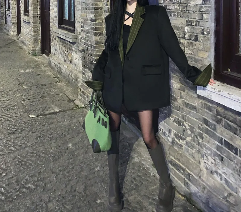 Korean suit coat female autumn and winter design sense of high chic Street medium long Rachel |