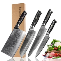 sunnecko 4pcs kitchen knives set santoku chef utility knife damascus steel japanese vg10 blade g10 handle meat cleaver cut knife
