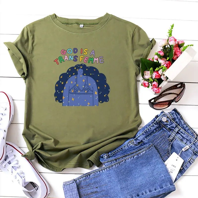

Summer New Women's T-Shirt Multicolor Women's Clothes God Is A Trans Women Oversized T-shirt O-neck Short Sleeve Women Tops Tee