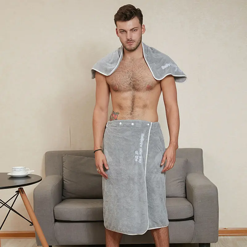 

Men'S Coral Fleece Bath Skirt Is Anti-Empty And Can Wear Bath Towels For Soft And Absorbent Swimming And Bathing Bathrobe