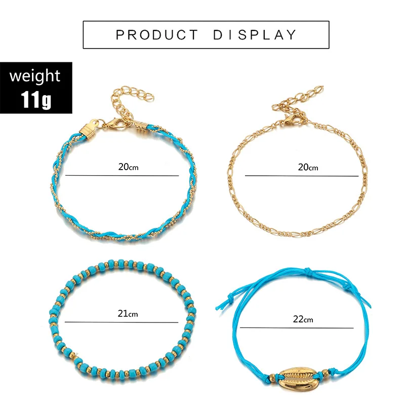 Набор многослойных плетеных женских браслетов с бусинами 4 шт.|Анклеты| |