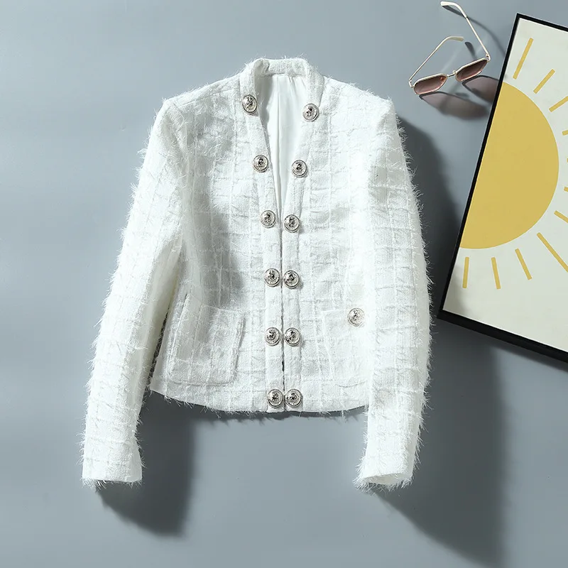 

European and American women's clothing winter 2022 new Long-sleeved v-neck Fashionable and elegant buttons Tweed coat