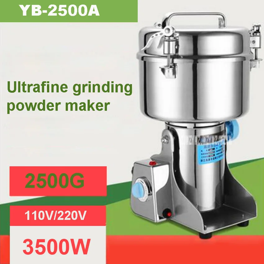 YB-2500A gıda değirmeni tozu makinesi 2500G büyük kapasiteli ultra ince ev tahıl tahıl kahve kuru gıda değirmeni 110V/220V 3500W