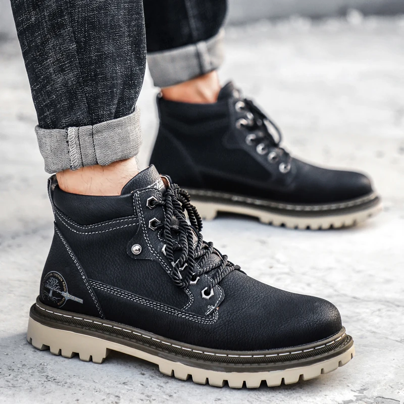 

Plus Size 38-47 Winter New High Top Men's Martin Boots Keep Warm Cold Protection Plush Shoes Outdoor Winter Snow Boots Man Shoes