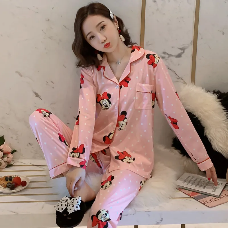 Женский пижамный комплект с Микки Маусом пижама Минни Маус длинная Пижама для