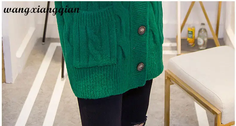 

Women's Plus Size Knitted Sweater Spring New Knitted Sweater Coat Casual V-neck Long Single-breasted Female Straight Sweater Z33