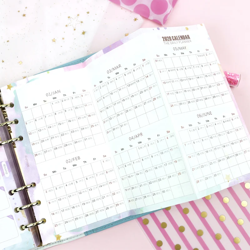 1 лист 2020 календарь три раза лунный Ежемесячный план пополнение листа A5 A6