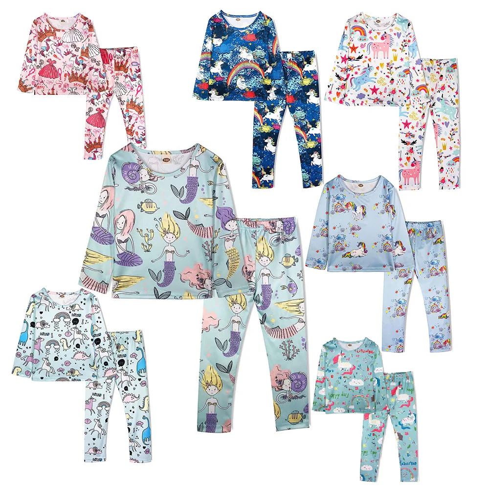 Детские пижамные комплекты из 2 предметов: Единорог динозавр Русалка Бабочка
