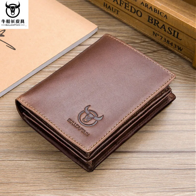 

High quality men's short vertical anti-theft brush Wallet Leather Multi card head leather photo album with thickened Wallet