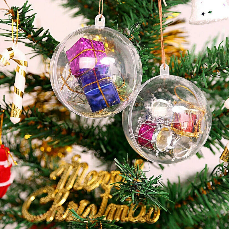

10 Pairs Big Christmas Tress Decorations Ball Transparent Open Plastic Clear Bauble Ornament Gift Present Box Decoration