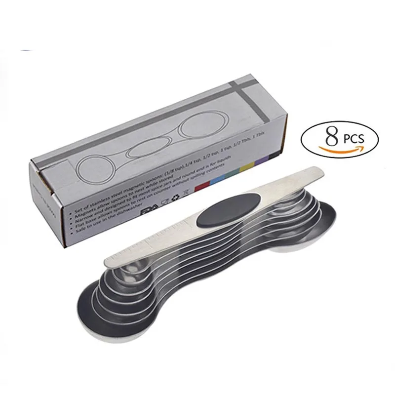 

8PCS Magnetic Measurement Teaspoon Tablespoon for Dry and Liquid Ingredients Stainless Steel Double Head Measuring Spoon