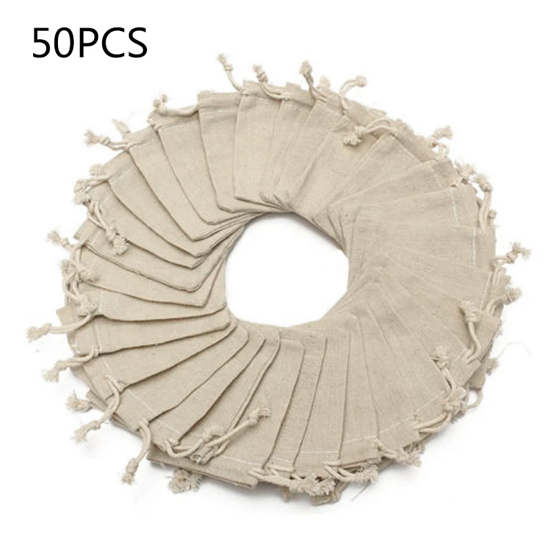 

50 Pcs Wedding Small Bag Natural Linen Pouch Drawstring Burlap Jute Sack Gift Packaging Bags For Gift Linen Bags Jewelry Display