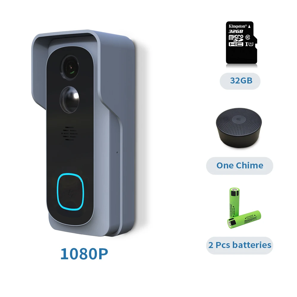 Batteries 32G Chime HD 1080P беспроводной Wifi Видео дверной Звонок IP безопасность умный аккумулятор камера интеллектуальное домашнее ночное видение PIR детектор движения - Цвет: Batteries 32G Chime