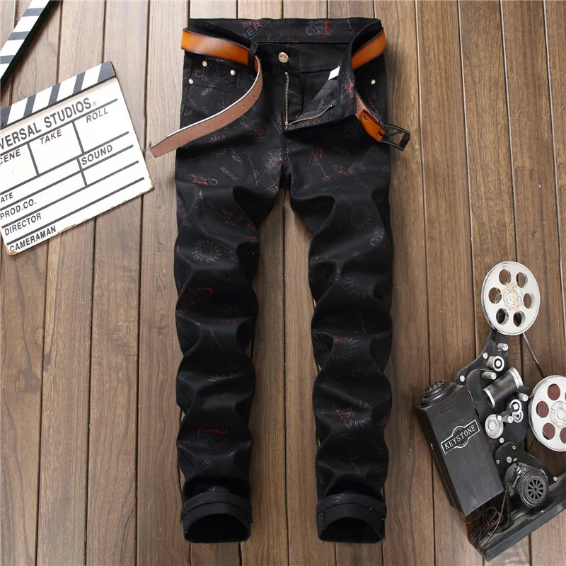 

Autumn and Winter New Jeans Visual 3D Three-dimensional Non-stretch Digital Printing Jeans Youth Black Men's Trendy Pants
