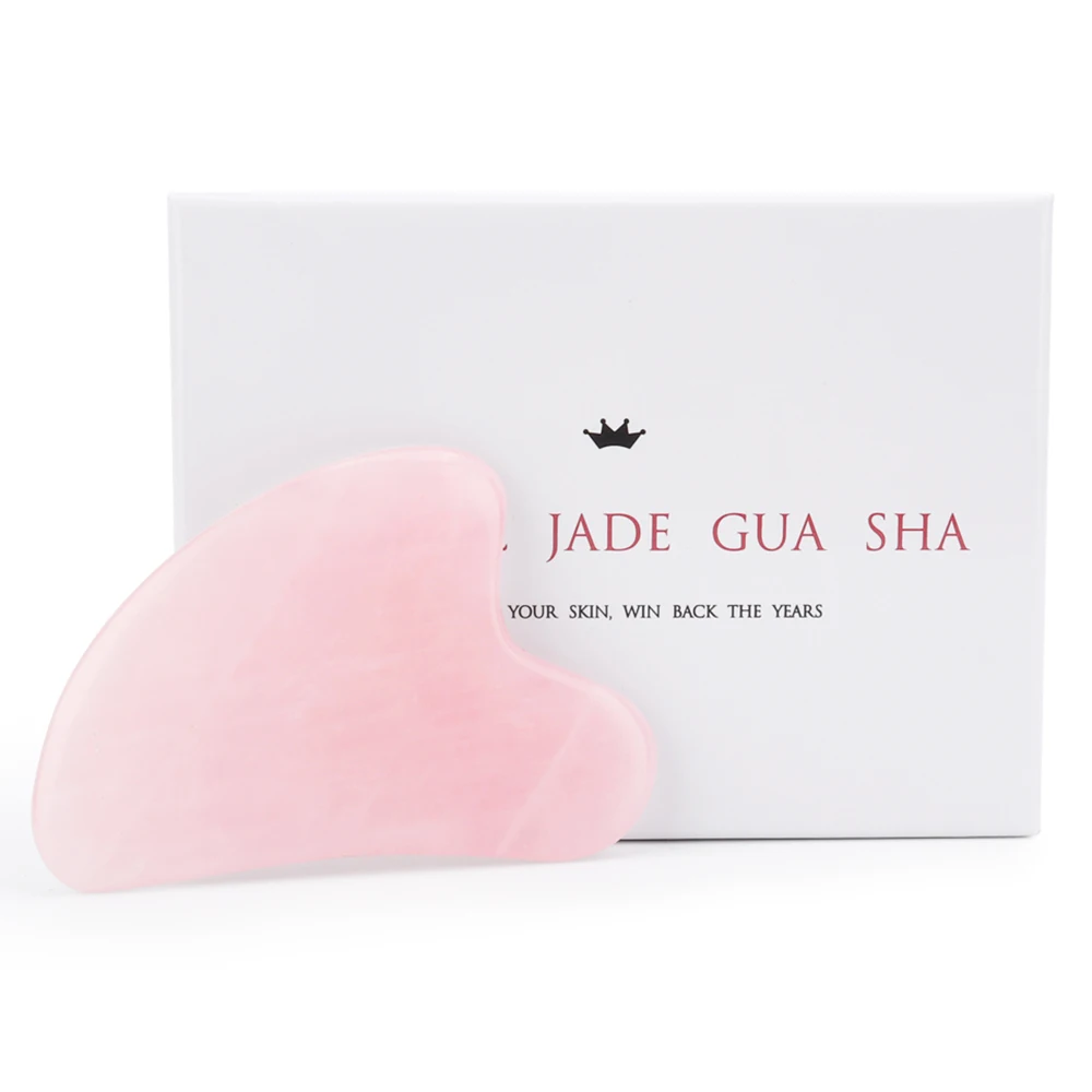 

Natural Rose Quartz Stone Gua Sha Scraping Massage Tool Wing-shape Healing Crystal Guasha Board Traditional Scraper With Box