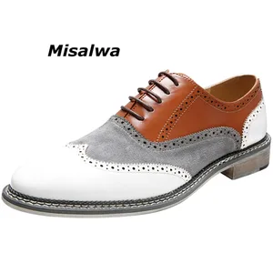 Misalwa оксфорды туфли-броги для мужчин Смешанные цвета классические деловые броги деловые туфли на шнуровке заостренный Топ итальянская элегантная обувь