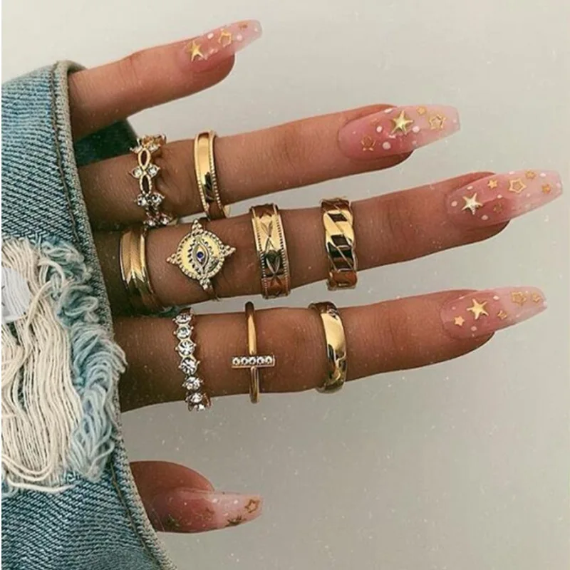 2020 Новый Boho старинное золото Цвет цветок набор колец для женщин с украшением в