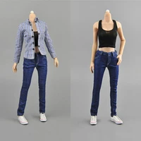 zy5012 16 scale female blue plaid denim suit shirt jeans clothing sets for 12 inch action figure in stock