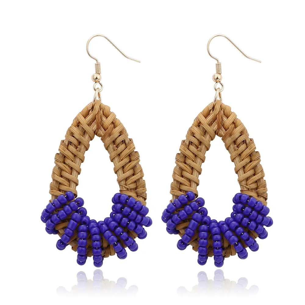 

2021 Natural Rattan Colorful Rice Beads Earrings Ear Hook Handmade Earrings Jewelry For Gift