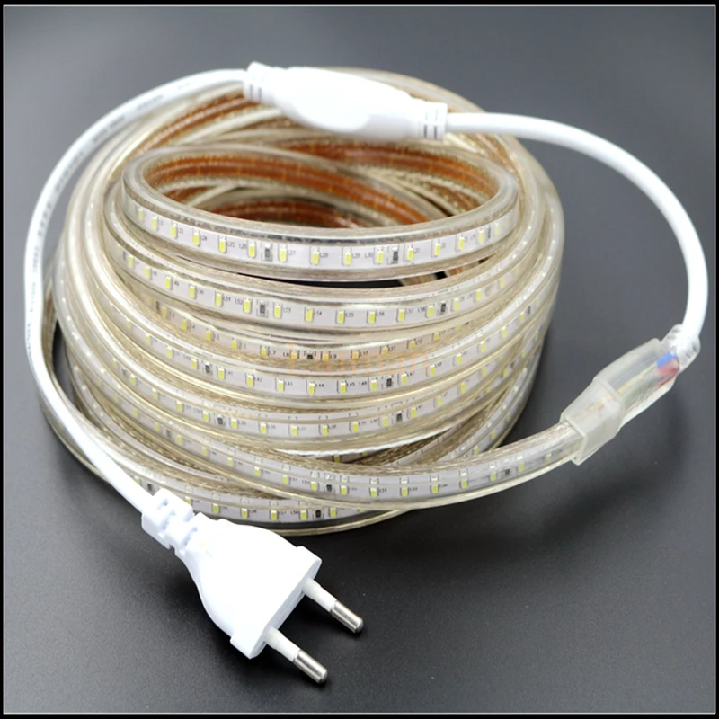 Светодиодный ленточный светильник s SMD3014 AC220V 120 светодиодный s/M водонепроницаемый IP67 наружный Декор ленточный светильник с европейской вилкой гибкий струнный светильник s