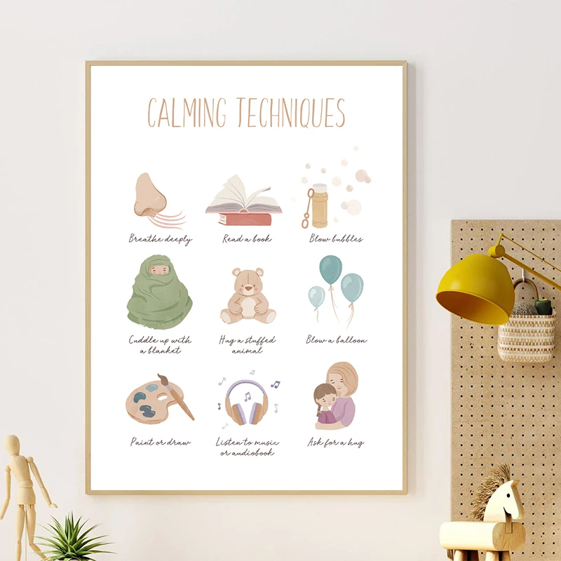 

Calming Strategies Feelings Educational Poster Canvas Painting Emotions Chart Art Prints Homeschool Wall Picture Kids Room Decor