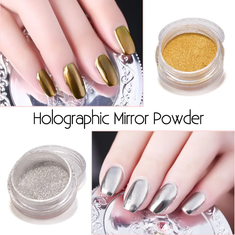 Modelones голографическая пудра для ногтей Серебряная зеркальная блестящая высокого