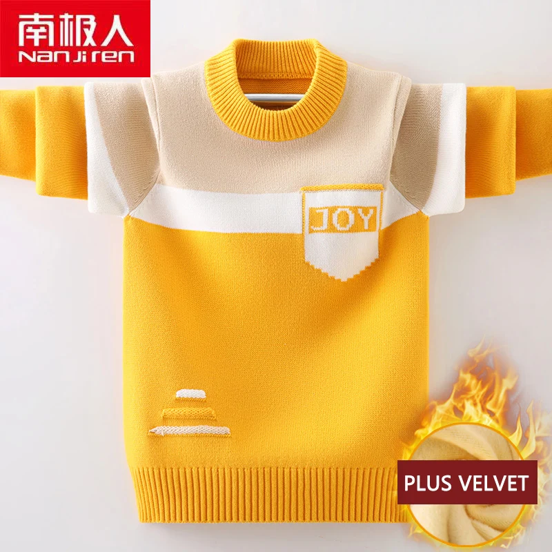 

Nanjiren Children Clothing Kids Sweater Casual Full Sleeve Solid Color Plus Velvet Cotton Warm Pocket Sweater For Girls And Boys