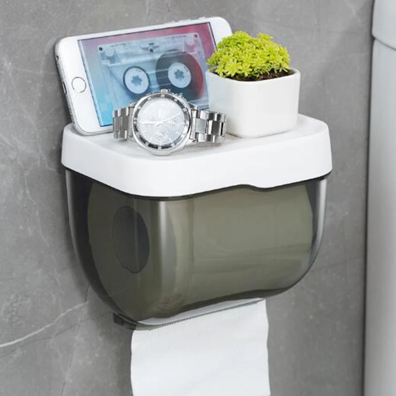 

2021 New Bathroom Toilet Paper towel Holder with Storage Shelf Rack Paper Storage Box