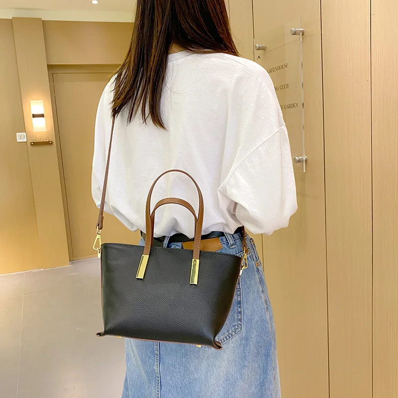 

New Fashion Lychee Pattern Women's Handbag Vintage Leather Crossbody Bag Luxurious Retro Shoulder Bag Simple Messenger Bag Tote